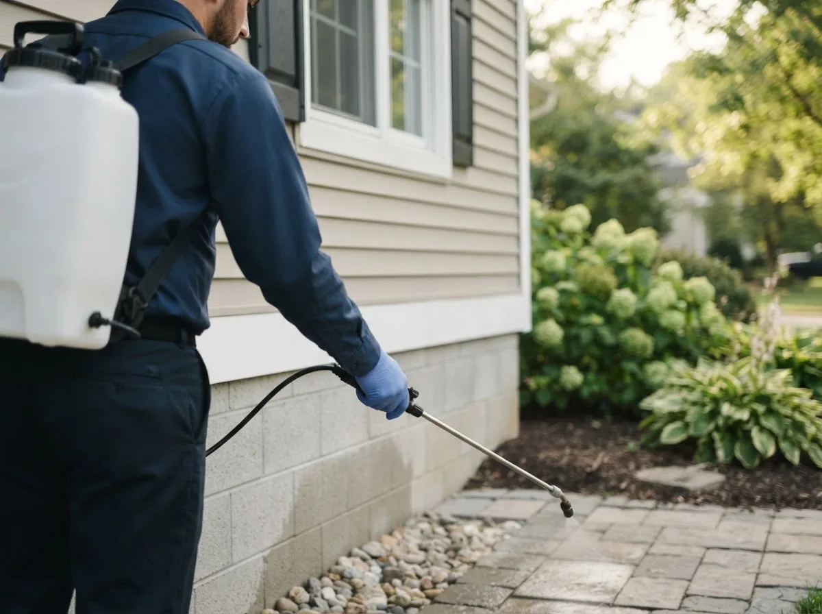 Pest control technician inspecting a home in Dunreith, IN